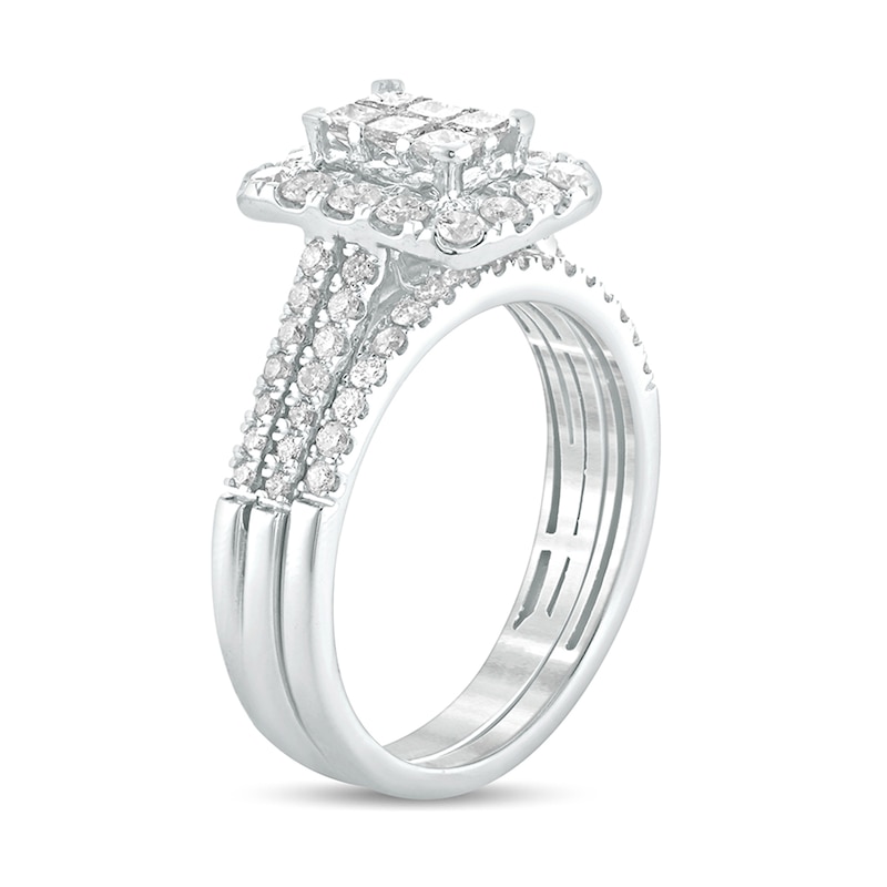 Main Image 2 of 1 CT. T.W. Princess-Cut Composite Diamond Rectangle Frame Bridal Set in 10K White Gold