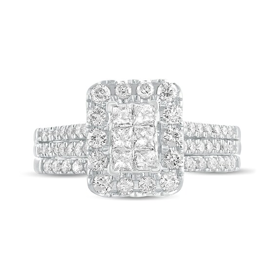 1 CT. T.w. Princess-Cut Composite Diamond Rectangle Frame Bridal Set in 10K White Gold