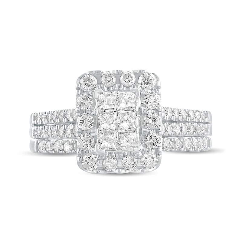 Main Image 3 of 1 CT. T.W. Princess-Cut Composite Diamond Rectangle Frame Bridal Set in 10K White Gold