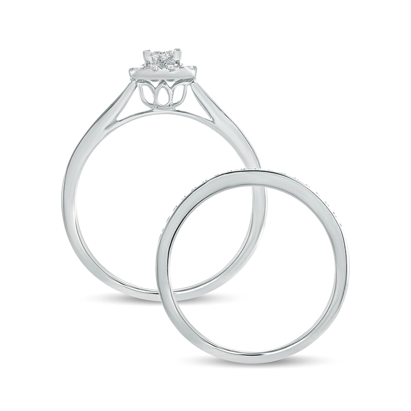 Main Image 4 of 1 CT. T.W. Princess-Cut Composite Diamond Rectangle Frame Bridal Set in 10K White Gold