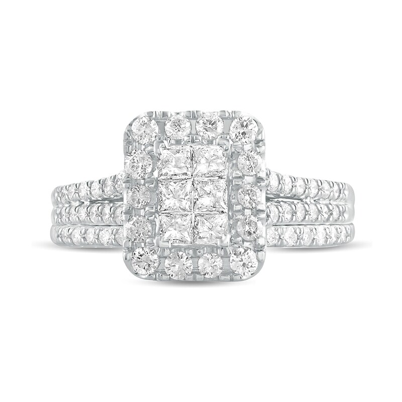 1 CT. T.W. Princess-Cut Composite Diamond Rectangle Frame Split Shank Bridal Set in 10K White Gold