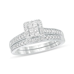 1/2 CT. T.W. Princess-Cut Composite Diamond Rectangle Frame Bridal Set in 10K White Gold