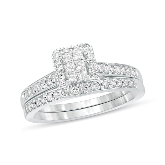 1/2 CT. T.w. Princess-Cut Composite Diamond Rectangle Frame Bridal Set in 10K Gold