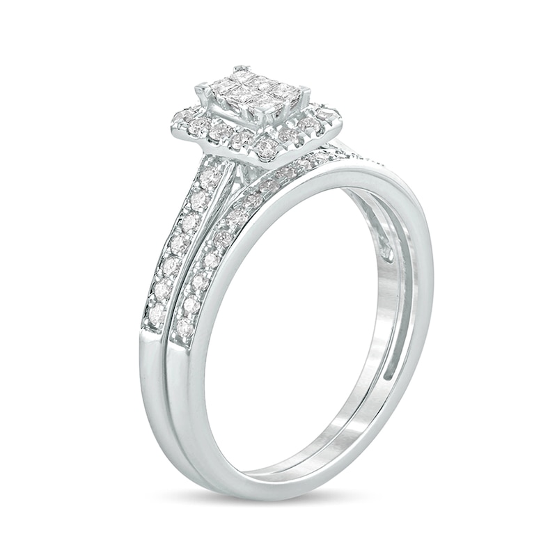 Main Image 2 of 1/2 CT. T.W. Princess-Cut Composite Diamond Rectangle Frame Bridal Set in 10K White Gold