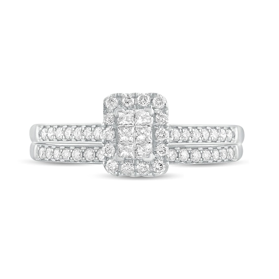 1/2 CT. T.w. Princess-Cut Composite Diamond Rectangle Frame Bridal Set in 10K Gold