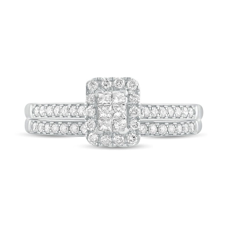 1/2 CT. T.W. Princess-Cut Composite Diamond Rectangle Frame Bridal Set in 10K White Gold
