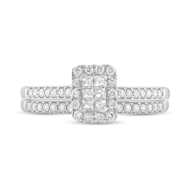 Main Image 3 of 1/2 CT. T.W. Princess-Cut Composite Diamond Rectangle Frame Bridal Set in 10K White Gold