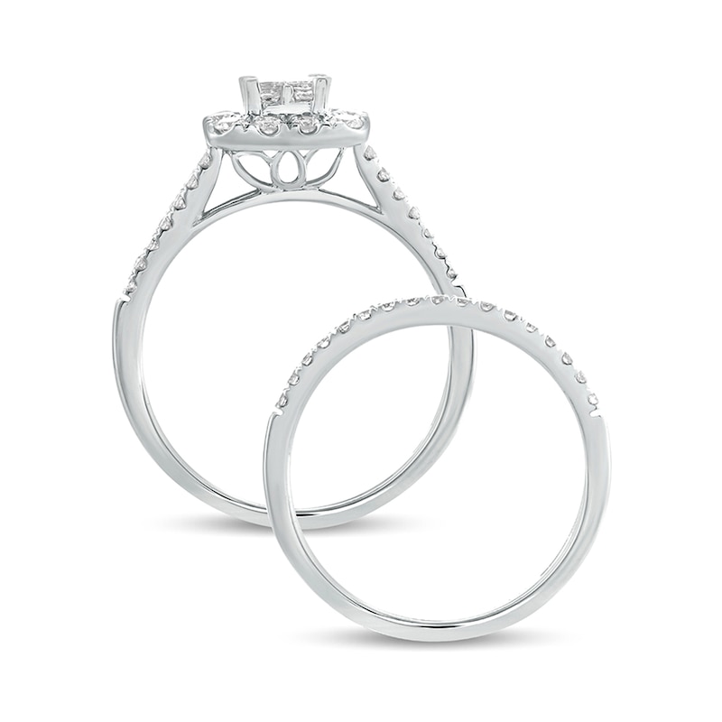 Main Image 4 of 1/2 CT. T.W. Princess-Cut Composite Diamond Rectangle Frame Bridal Set in 10K White Gold