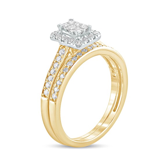 1/2 CT. T.w. Princess-Cut Composite Diamond Rectangle Frame Bridal Set in 10K Gold