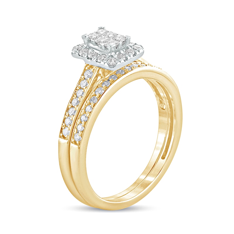 Main Image 2 of 1/2 CT. T.W. Princess-Cut Composite Diamond Rectangle Frame Bridal Set in 10K Gold