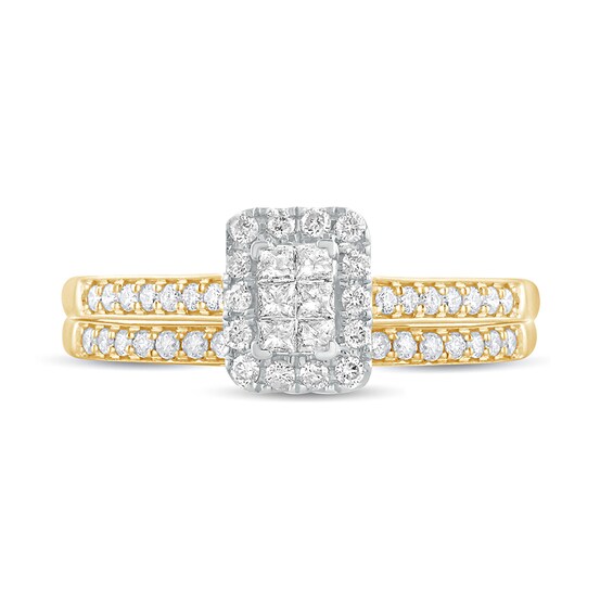 1/2 CT. T.w. Princess-Cut Composite Diamond Rectangle Frame Bridal Set in 10K Gold