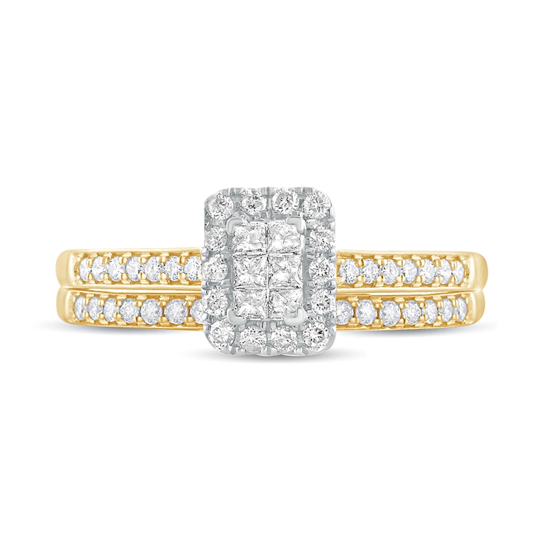 Main Image 3 of 1/2 CT. T.W. Princess-Cut Composite Diamond Rectangle Frame Bridal Set in 10K Gold
