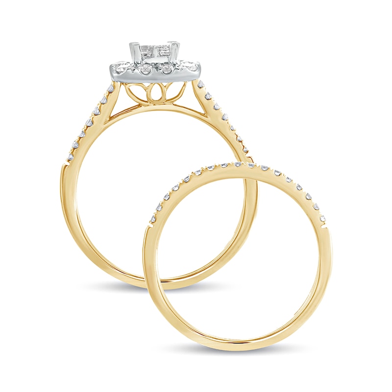 Main Image 4 of 1/2 CT. T.W. Princess-Cut Composite Diamond Rectangle Frame Bridal Set in 10K Gold