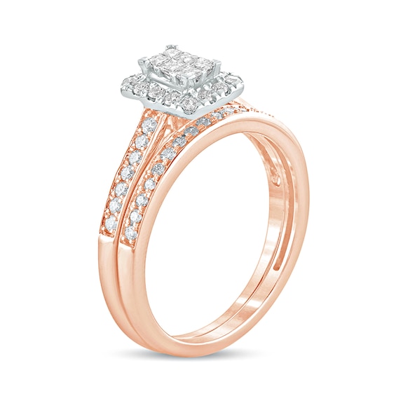 1/2 CT. T.w. Princess-Cut Composite Diamond Rectangle Frame Bridal Set in 10K Rose Gold