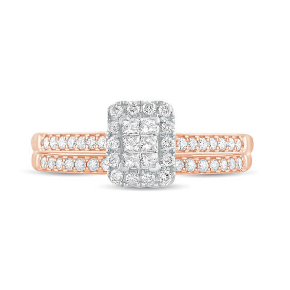 1/2 CT. T.w. Princess-Cut Composite Diamond Rectangle Frame Bridal Set in 10K Rose Gold