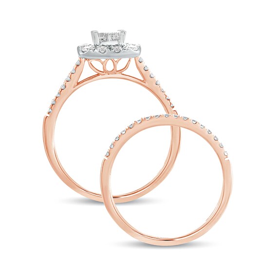 1/2 CT. T.w. Princess-Cut Composite Diamond Rectangle Frame Bridal Set in 10K Rose Gold