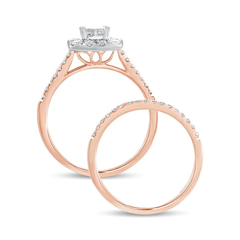 1/2 CT. T.W. Princess-Cut Composite Diamond Rectangle Frame Bridal Set in 10K Rose Gold