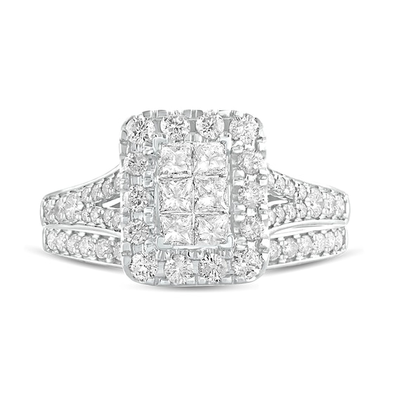 1 CT. T.w. Princess-Cut Composite Diamond Rectangle Frame Split Shank Bridal Set in 10K White Gold
