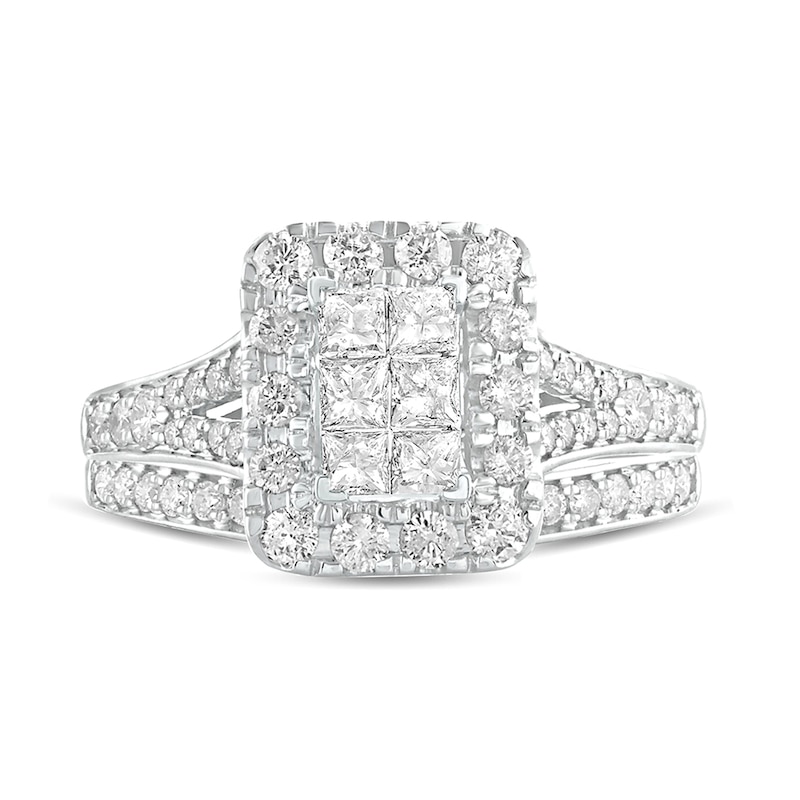 1 CT. T.W. Princess-Cut Composite Diamond Rectangle Frame Split Shank Bridal Set in 10K White Gold