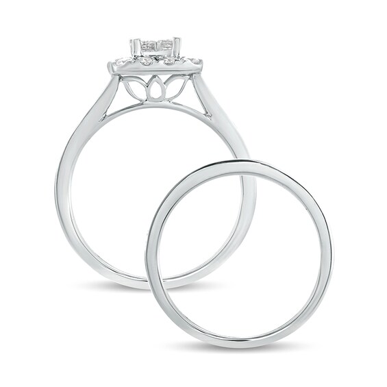 1 CT. T.w. Princess-Cut Composite Diamond Rectangle Frame Split Shank Bridal Set in 10K White Gold