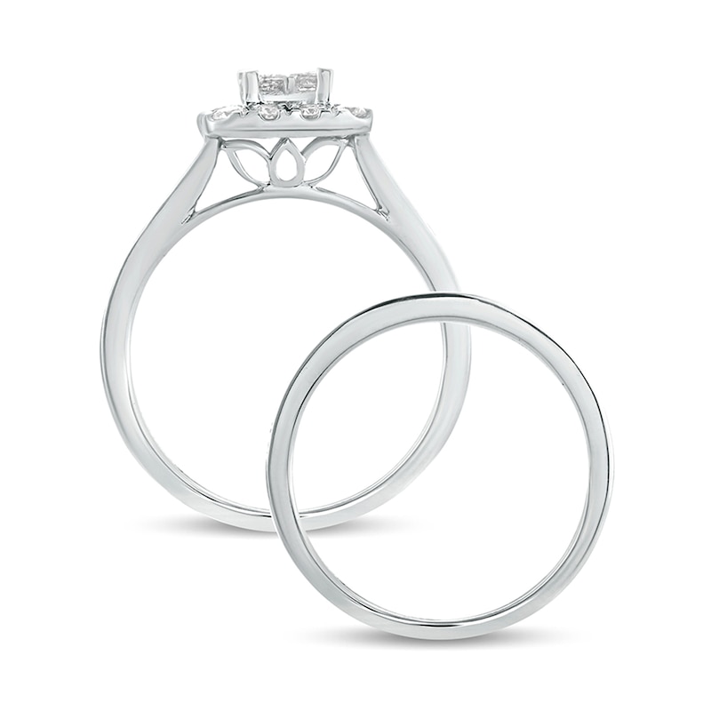 Main Image 4 of 1 CT. T.W. Princess-Cut Composite Diamond Rectangle Frame Split Shank Bridal Set in 10K White Gold