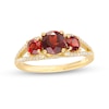 Thumbnail Image 1 of 6.0mm Garnet and 1/5 CT. T.W. Diamond Three Stone Split Shank Ring in 10K Gold