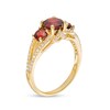 Thumbnail Image 3 of 6.0mm Garnet and 1/5 CT. T.W. Diamond Three Stone Split Shank Ring in 10K Gold