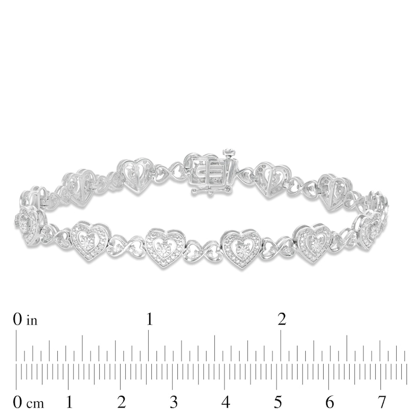 Main Image 4 of 1/4 CT. T.W. Diamond Hearts Line Bracelet in Sterling Silver