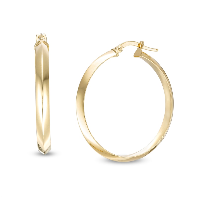 30.0mm Knife Edge Tube Hoop Earrings in 10K Gold