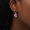 Thumbnail Image 1 of Captivating Color Pear-Shaped Rhodolite Garnet, Blue Topaz, Amethyst and 1/20 CT. T.W. Diamond Drop Earrings in 14K Rose Gold
