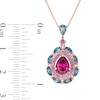 Thumbnail Image 4 of Captivating Color Pear-Shaped Rhodolite Garnet, Blue Topaz, Amethyst and Diamond Accent Drop Pendant in 14K Rose Gold