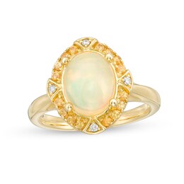 Captivating Color Oval Opal, Spessartite and Diamond Accent Frame Ring in 14K Gold