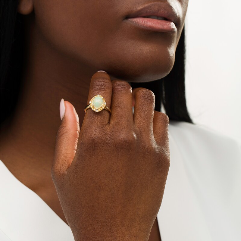Main Image 2 of Captivating Color Oval Opal, Spessartite and Diamond Accent Frame Ring in 14K Gold