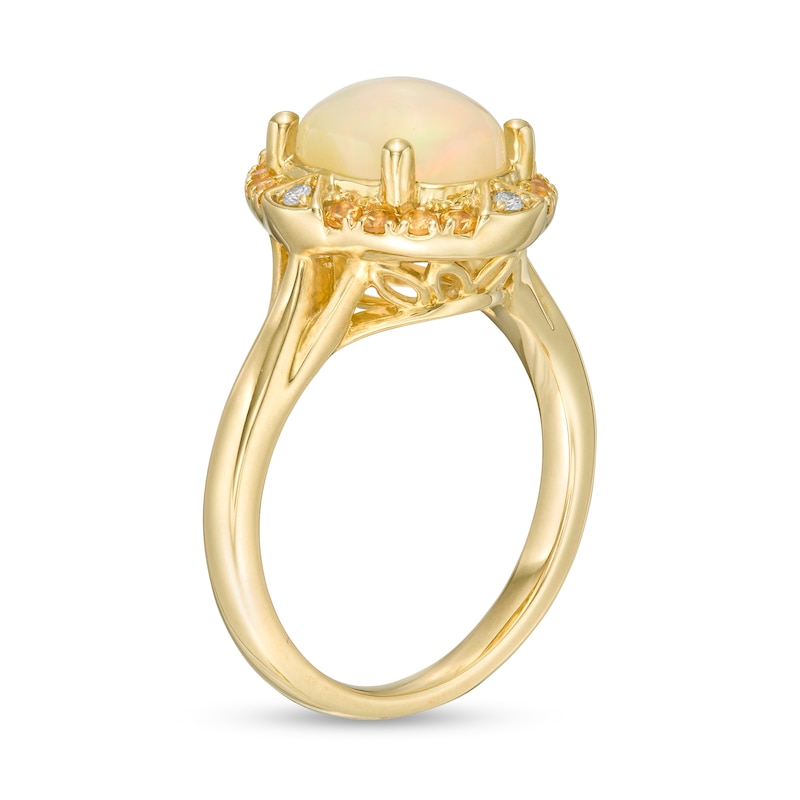 Main Image 3 of Captivating Color Oval Opal, Spessartite and Diamond Accent Frame Ring in 14K Gold