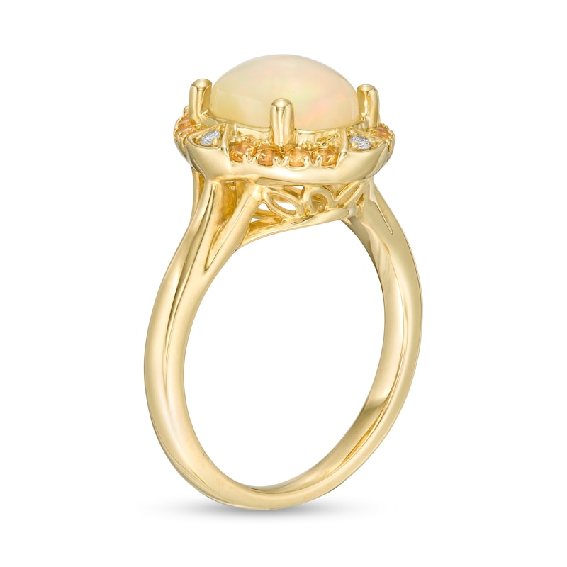 Captivating Color Oval Opal, Spessartite and Diamond Accent Frame Ring in 14K Gold