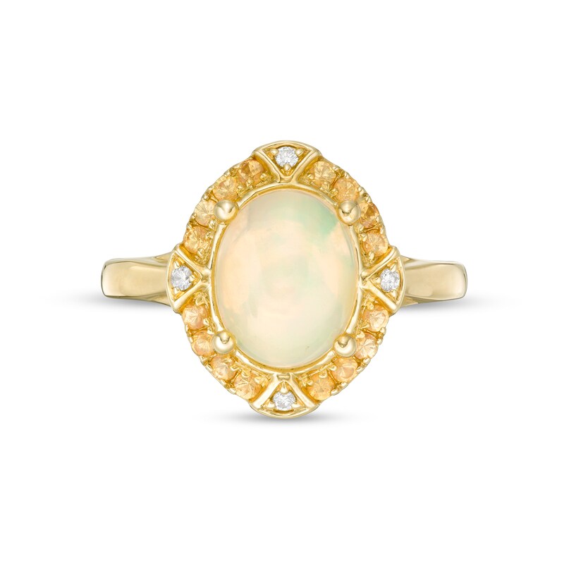 Captivating Color Oval Opal, Spessartite and Diamond Accent Frame Ring in 14K Gold