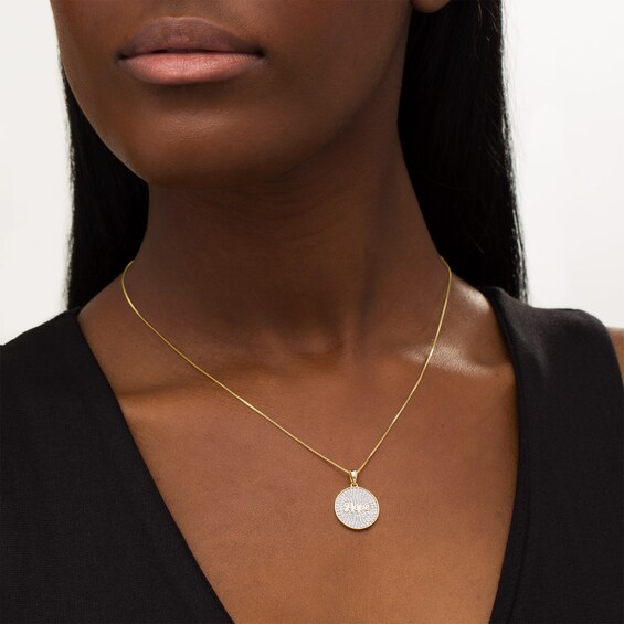 Lab-Created White Sapphire and Cursive "Hope" Medallion Pendant in Sterling Silver with 10K Gold Plate