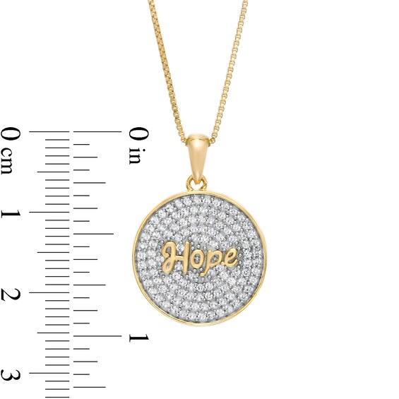 Lab-Created White Sapphire and Cursive "Hope" Medallion Pendant in Sterling Silver with 10K Gold Plate