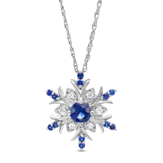 Lab-Created Blue and White Sapphire Snowflake Pendant in Sterling Silver