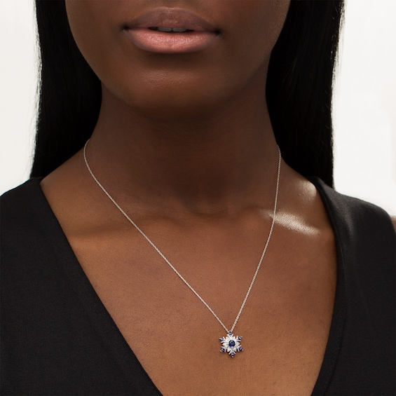Lab-Created Blue and White Sapphire Snowflake Pendant in Sterling Silver