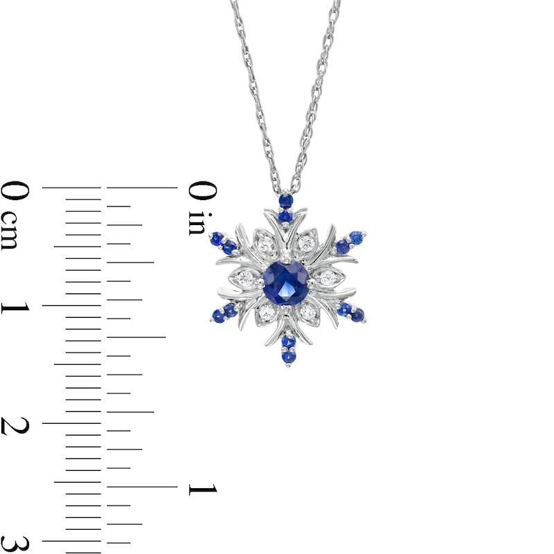Main Image 3 of Lab-Created Blue and White Sapphire Snowflake Pendant in Sterling Silver