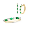 Thumbnail Image 1 of Marquise Lab-Created Emerald and White Sapphire Earrings and Ring Set in Sterling Silver with 14K Gold Plate - Size 7