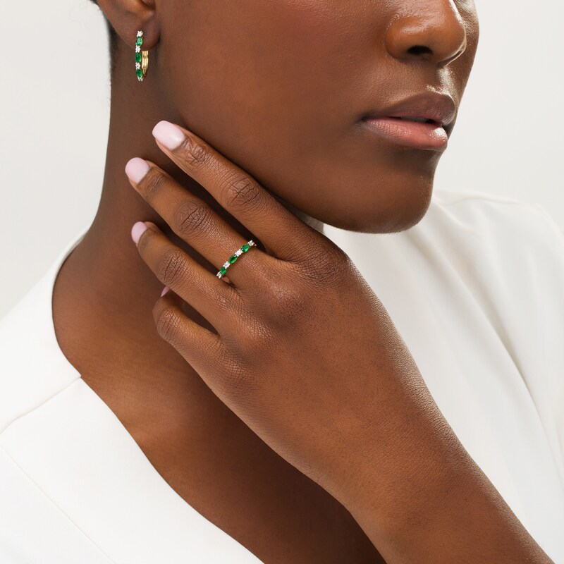 Main Image 2 of Marquise Lab-Created Emerald and White Sapphire Earrings and Ring Set in Sterling Silver with 14K Gold Plate - Size 7