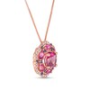 Thumbnail Image 3 of Captivating Color Rhodolite Garnet, Garnet, Blue Sapphire and 1/8 CT. T.W. Diamond Frame Flower Pendant in 14K Rose Gold
