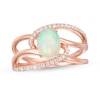 Thumbnail Image 0 of Oval Opal and 1/6 CT. T.W. Diamond Bypass Swirl Frame Triple Row Split Shank Ring in 10K Rose Gold