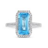 Elongated Octagonal Swiss Blue Topaz and White Lab-Created Sapphire Frame Ring in Sterling Silver