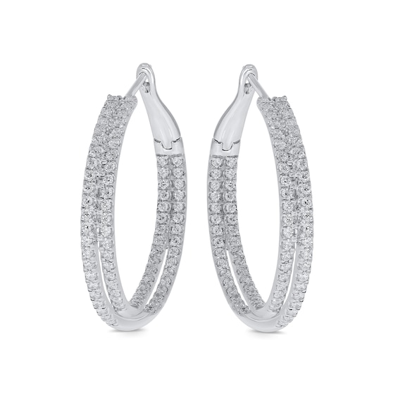3 CT. T.w. Diamond Criss-Cross Inside-Out Hoop Earrings in 10K White Gold