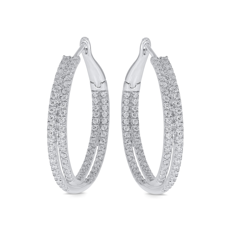 Main Image 1 of 3 CT. T.W. Diamond Criss-Cross Inside-Out Hoop Earrings in 10K White Gold