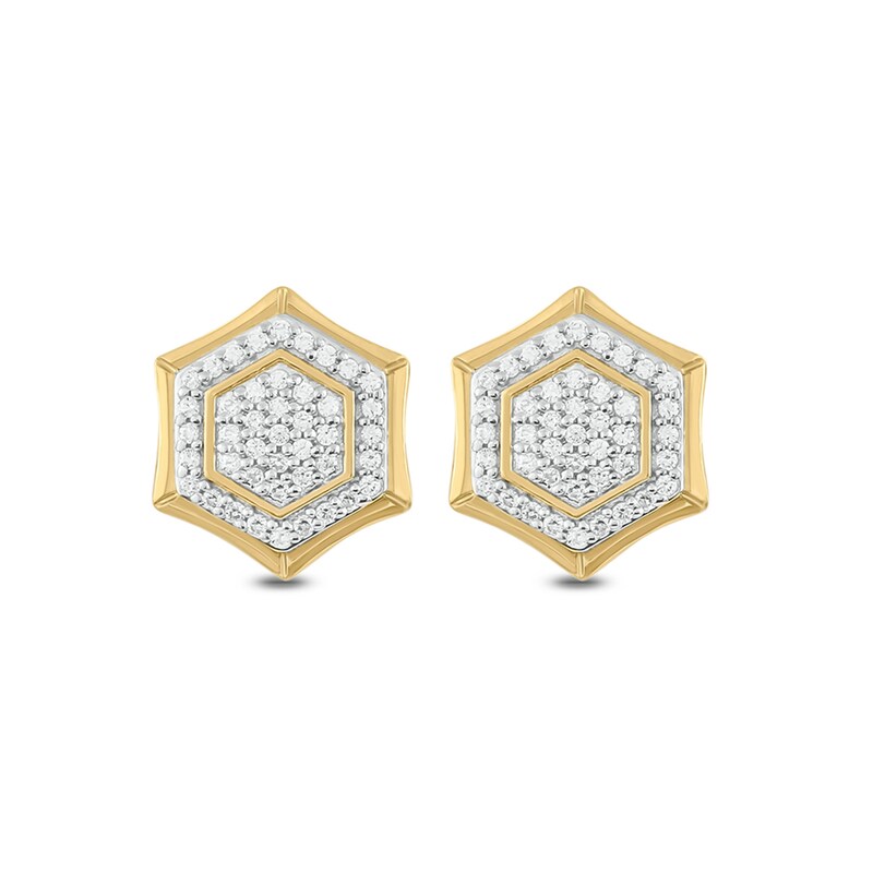 Men's 1/3 CT. T.W. Composite Diamond Frame Concave Hexagon Stud Earrings in 10K Gold
