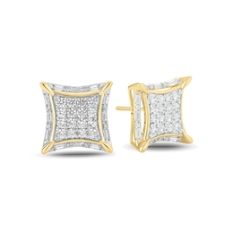 1 CT. T.W. Baguette and Round Composite Diamond Concave Square Stud Earrings in 10K Gold